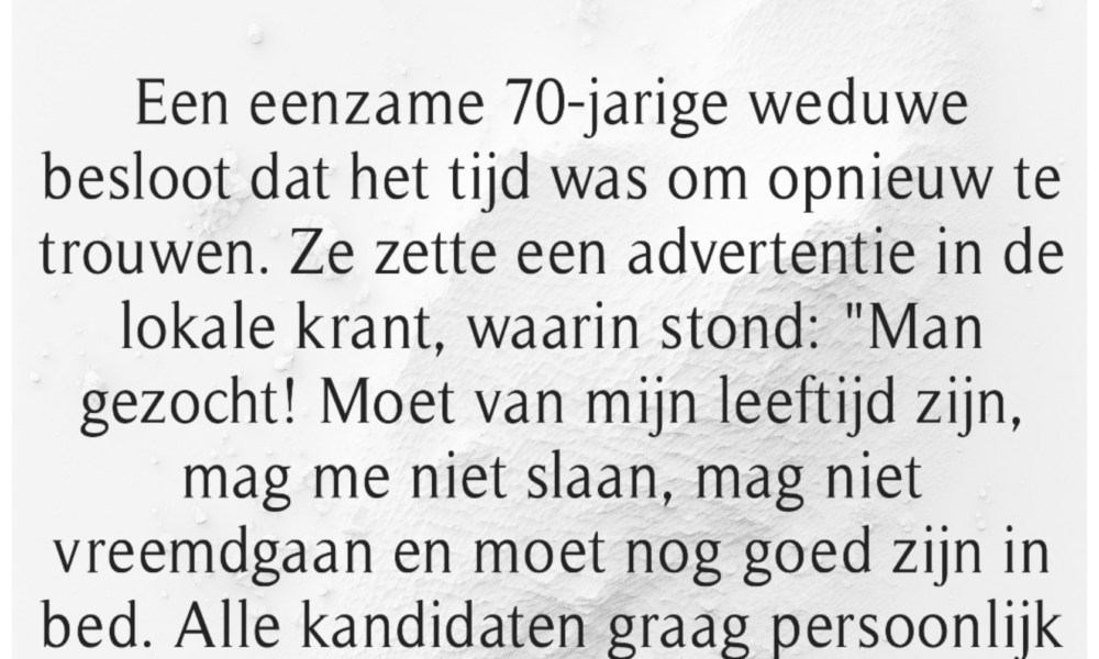 70-jarige Weduwe Plaatst Advertentie In Krant Op Zoek Naar Nieuwe Vent ...